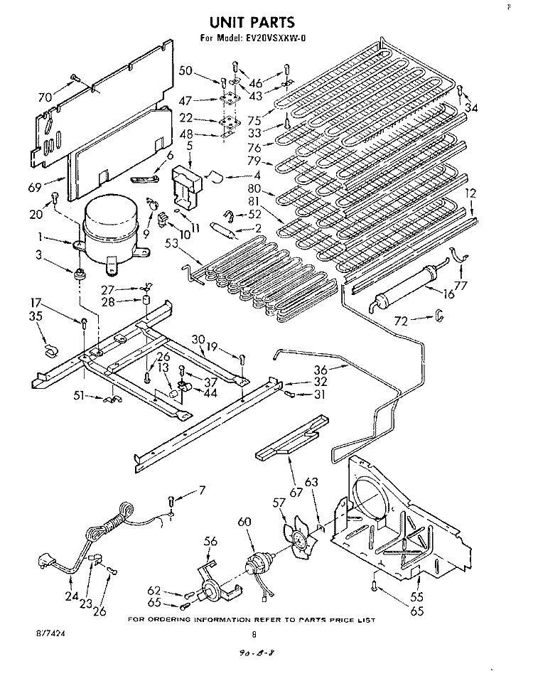 UNIT Diagram and Parts List for EV20VSXKW0  Whirlpool Freezer