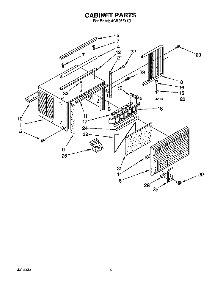 CABINET Diagram and Parts List for ACM052XX3  Whirlpool Air Conditioner