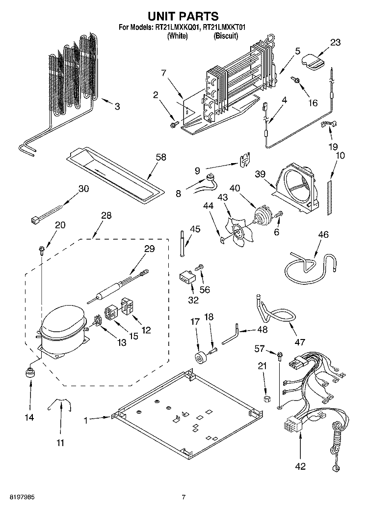UNIT Diagram and Parts List for RT21LMXKT01  Roper Refrigerator