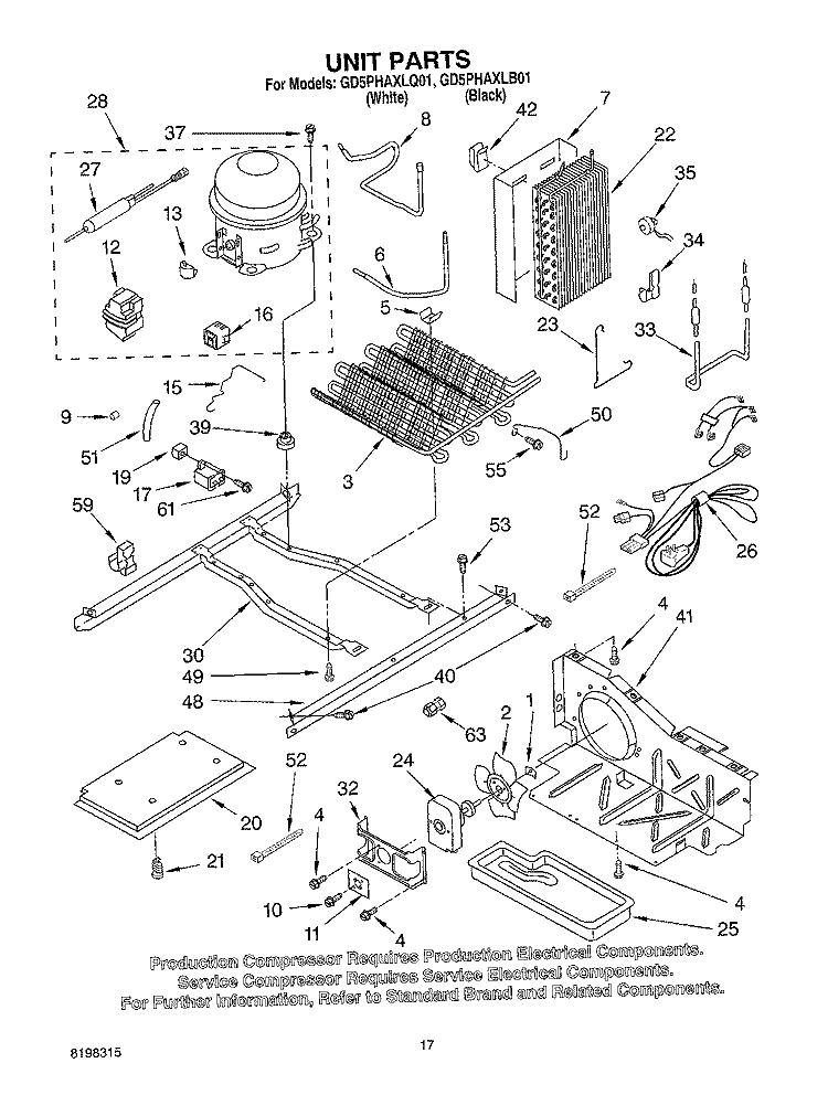 UNIT PARTS Diagram and Parts List for GD5PHAXLQ01  Whirlpool Refrigerator