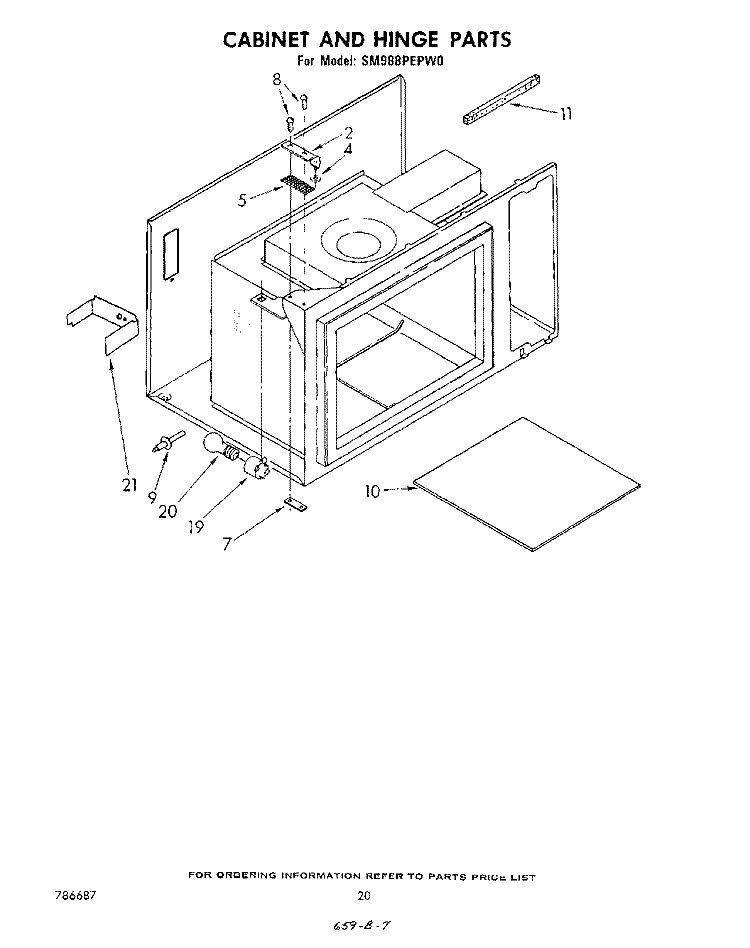 CABINET AND HINGE Diagram and Parts List for SM988PEPW0  Whirlpool Range