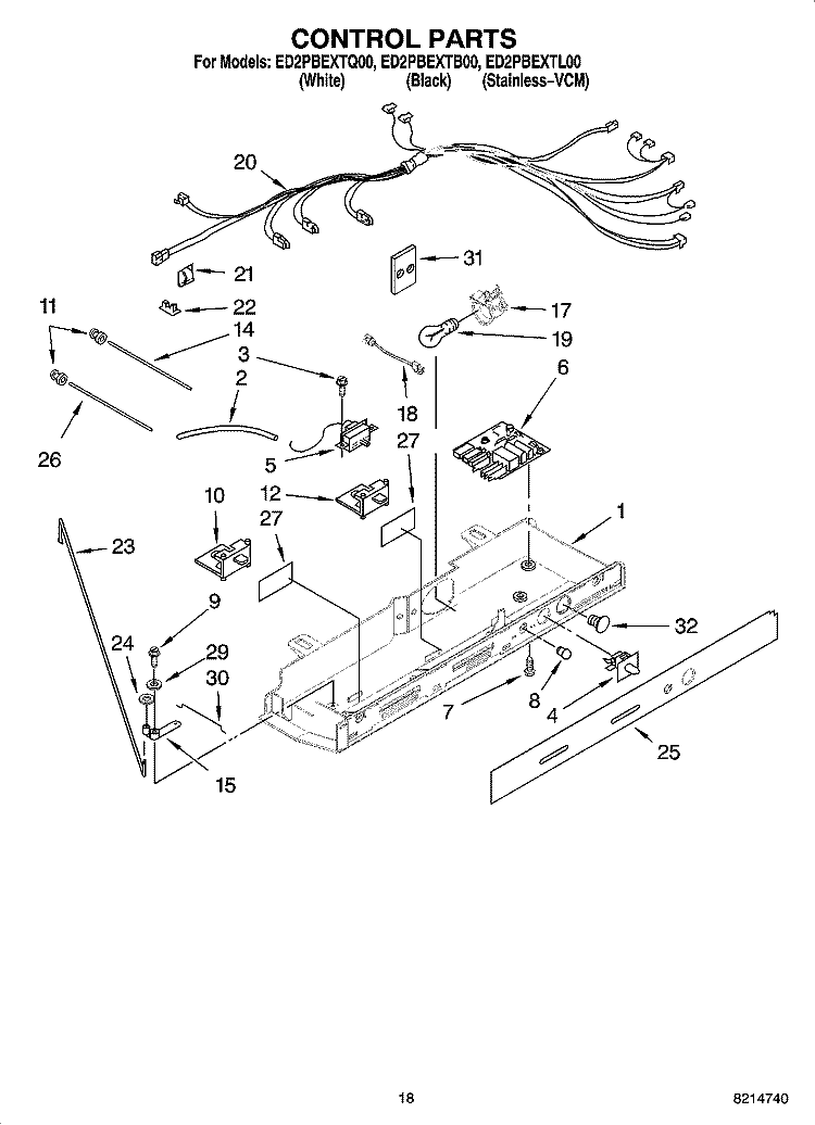 CONTROL PARTS Diagram and Parts List for ED2PBEXTL00  Whirlpool Refrigerator