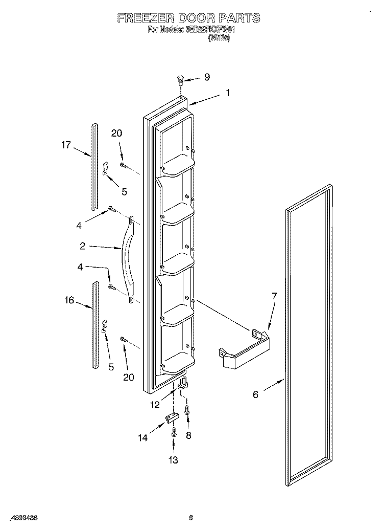 FREEZER DOOR Diagram and Parts List for 6ED22PKXFW01  Whirlpool Refrigerator
