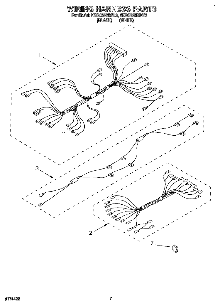 WIRING HARNESS Diagram and Parts List for KEDC205BBL2  KitchenAid Range