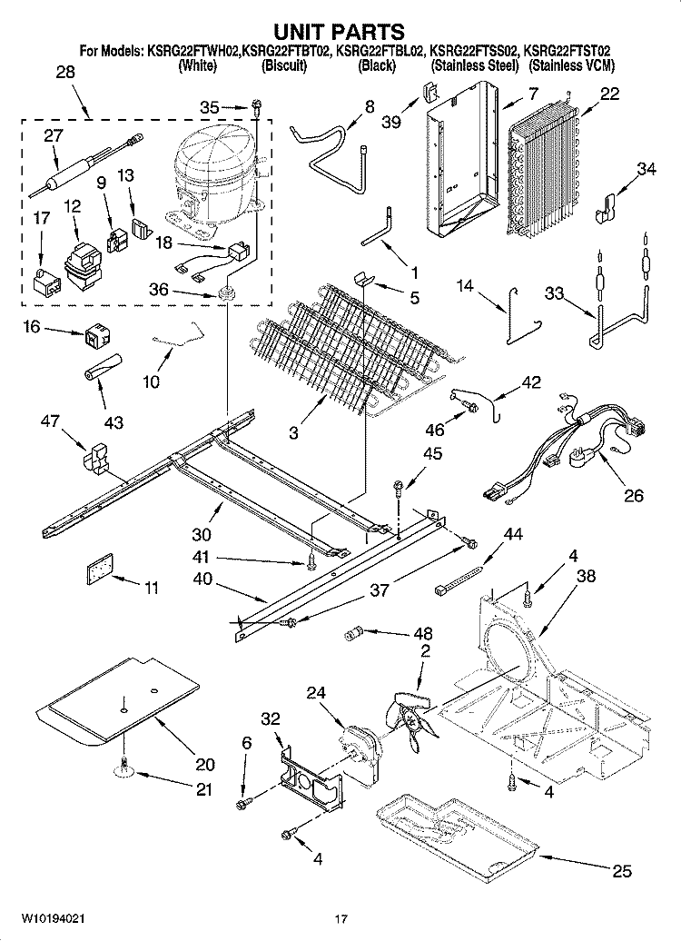 UNIT PARTS Diagram and Parts List for KSRG22FTSS02  KitchenAid Refrigerator
