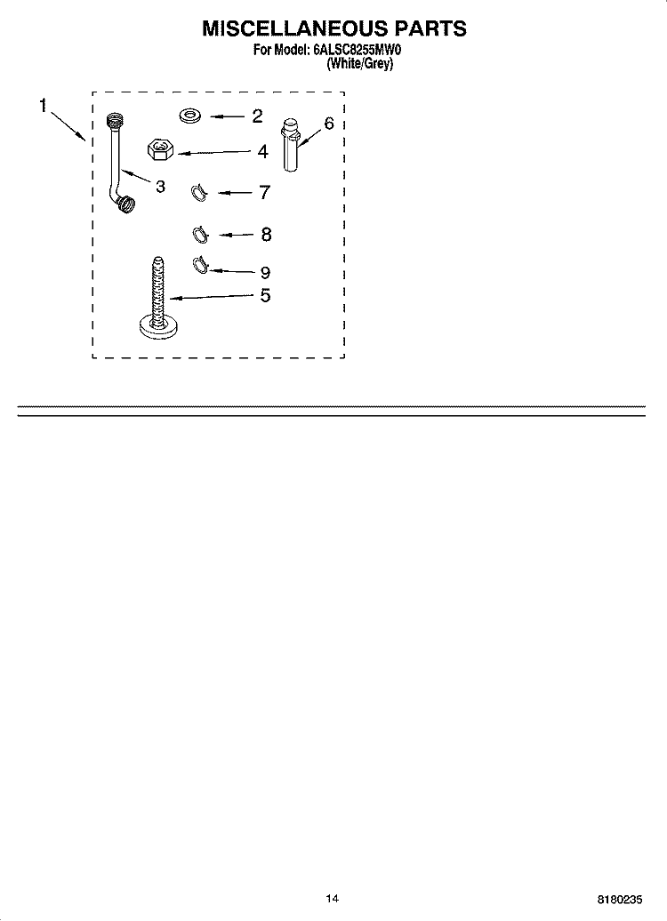 MISCELLANEOUS PARTS - OPTIONAL PARTS (NOT INCLUDED) Diagram and Parts List for 6ALSC8255MW0  Whirlpool Washer