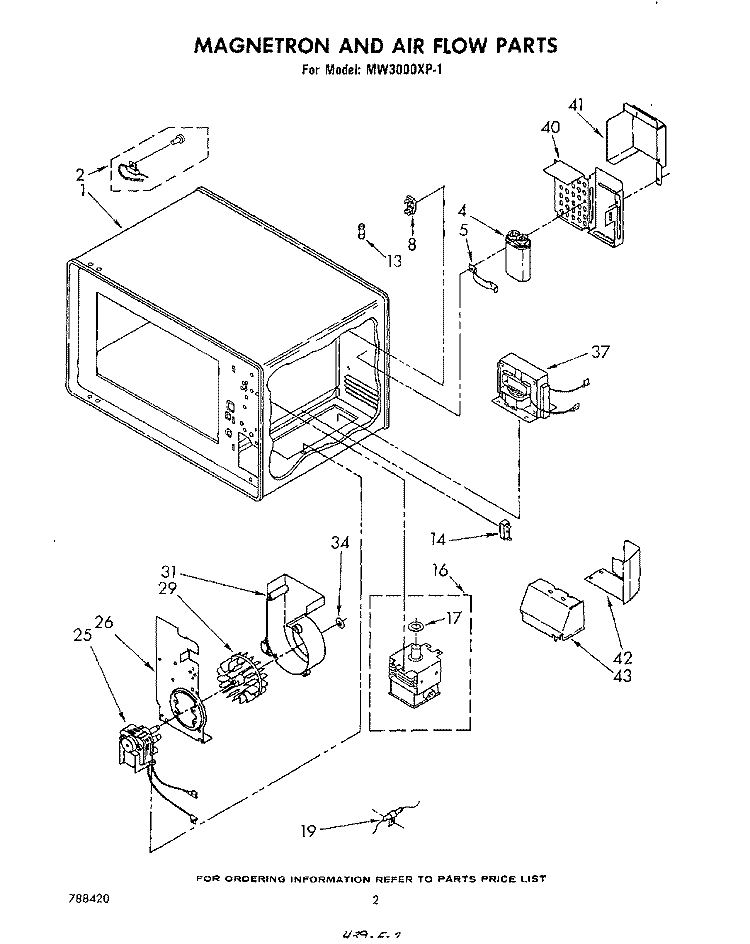 MAGNETRON AND AIRFLOW Diagram and Parts List for MW3000XP1  Whirlpool Microwave