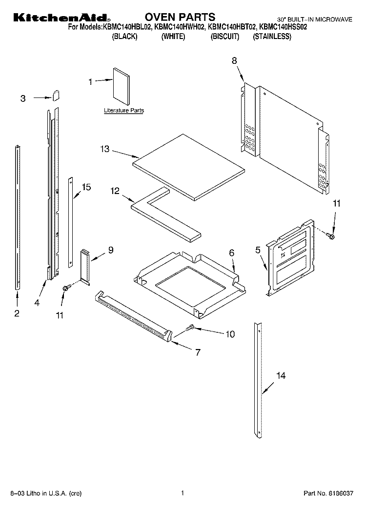 OVEN PARTS Diagram and Parts List for KBMC140HBT02  KitchenAid Microwave Oven Combo