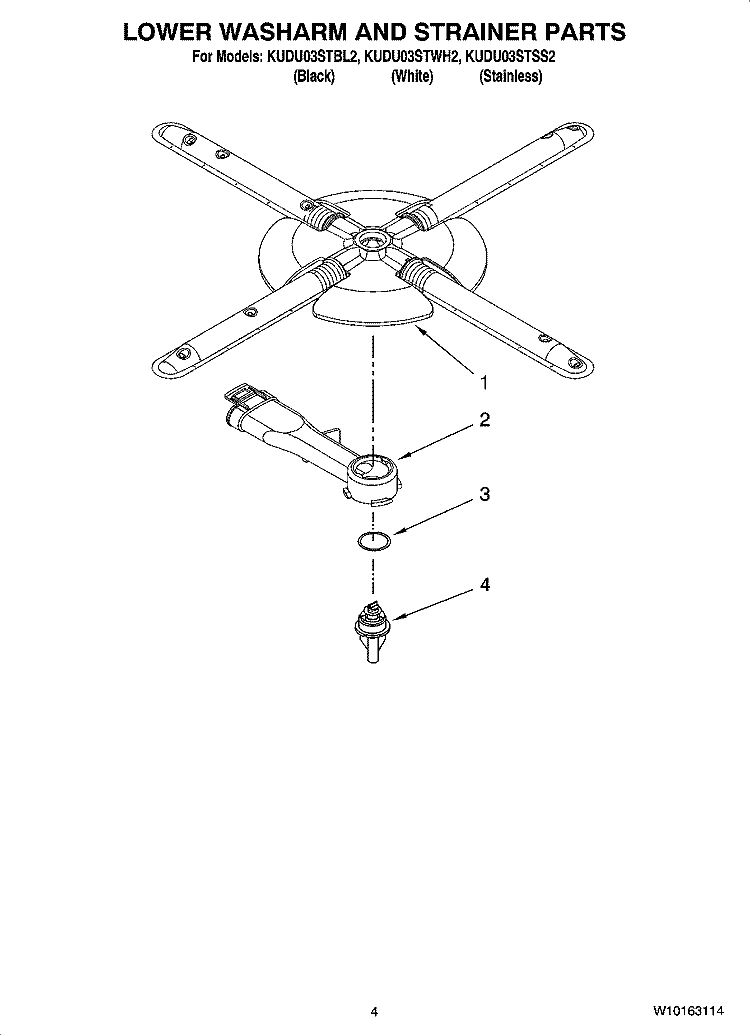 LOWER WASHARM AND STRAINER PARTS Diagram and Parts List for KUDU03STSS2  KitchenAid Dishwasher