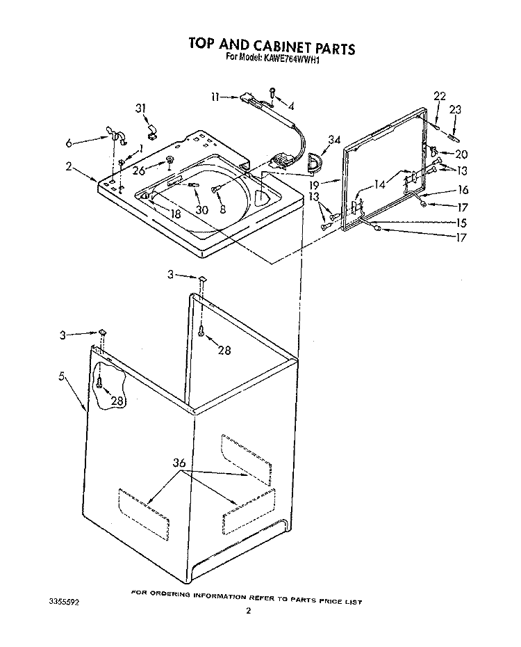 TOP AND CABINET, LIT/OPTIONAL Diagram and Parts List for KAWE764WAL1  KitchenAid Washer