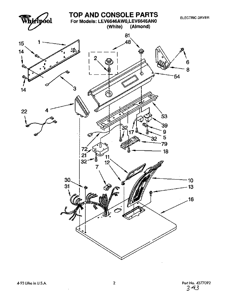 SECTION Diagram and Parts List for LEV6646AW0  Whirlpool Dryer