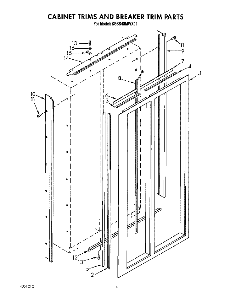 CABINET TRIMS AND BREAKER TRIM Diagram and Parts List for KSSS48MWX01  KitchenAid Refrigerator