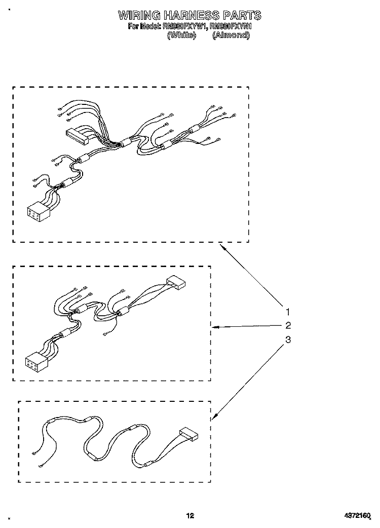 WIRING HARNESS Diagram and Parts List for RM980PXYN1  Whirlpool Microwave Oven Combo