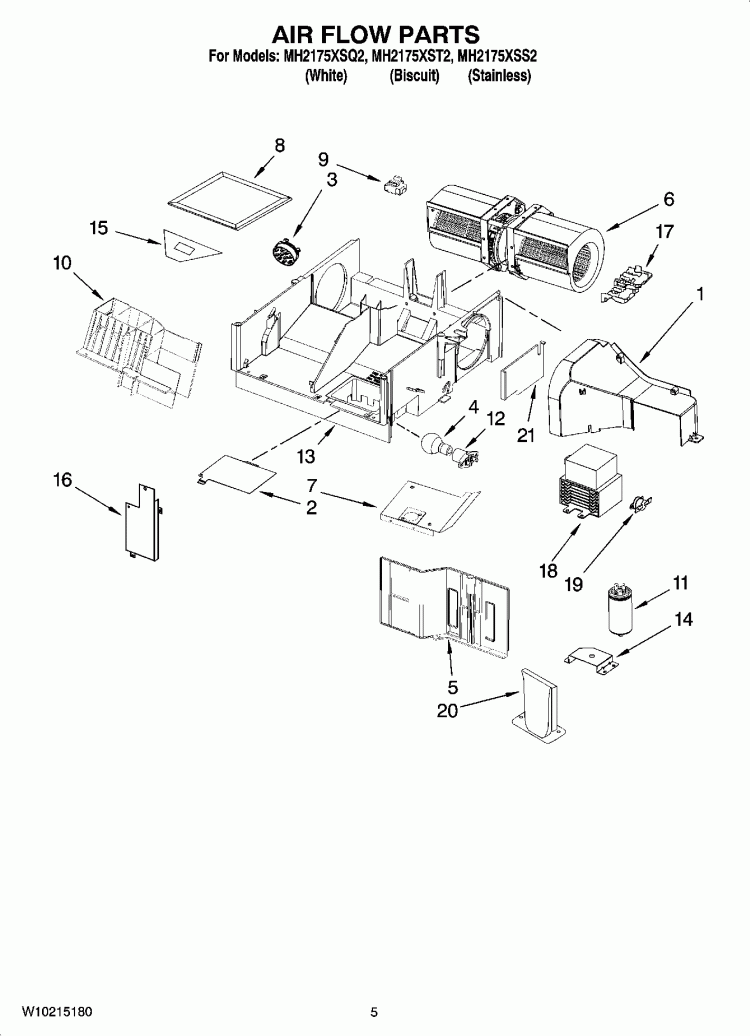 AIR FLOW PARTS Diagram and Parts List for MH2175XSS2  Whirlpool Microwave