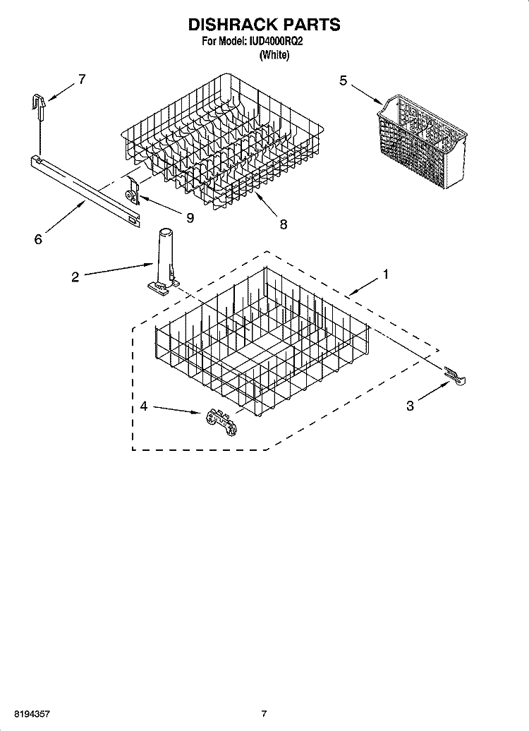 DISHRACK PARTS, OPTIONAL PARTS (NOT INCLUDED) Diagram and Parts List for IUD4000RQ2  Whirlpool Dishwasher