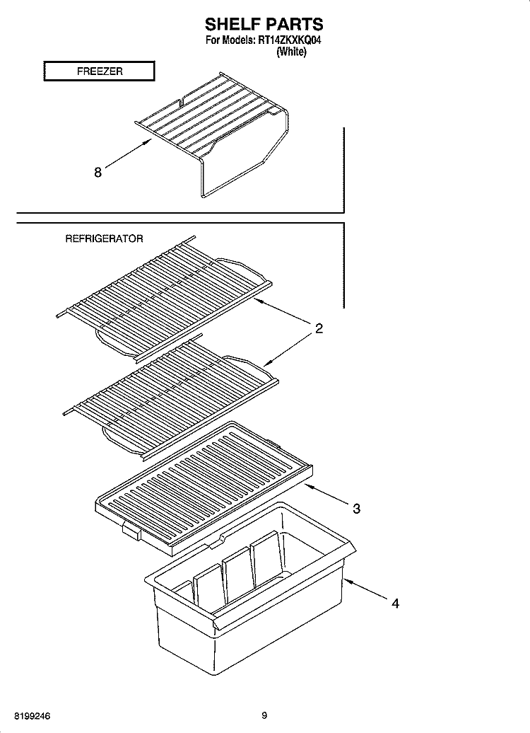 SHELF PARTS, OPTIONAL PARTS Diagram and Parts List for RT14ZKXKQ04  Roper Refrigerator