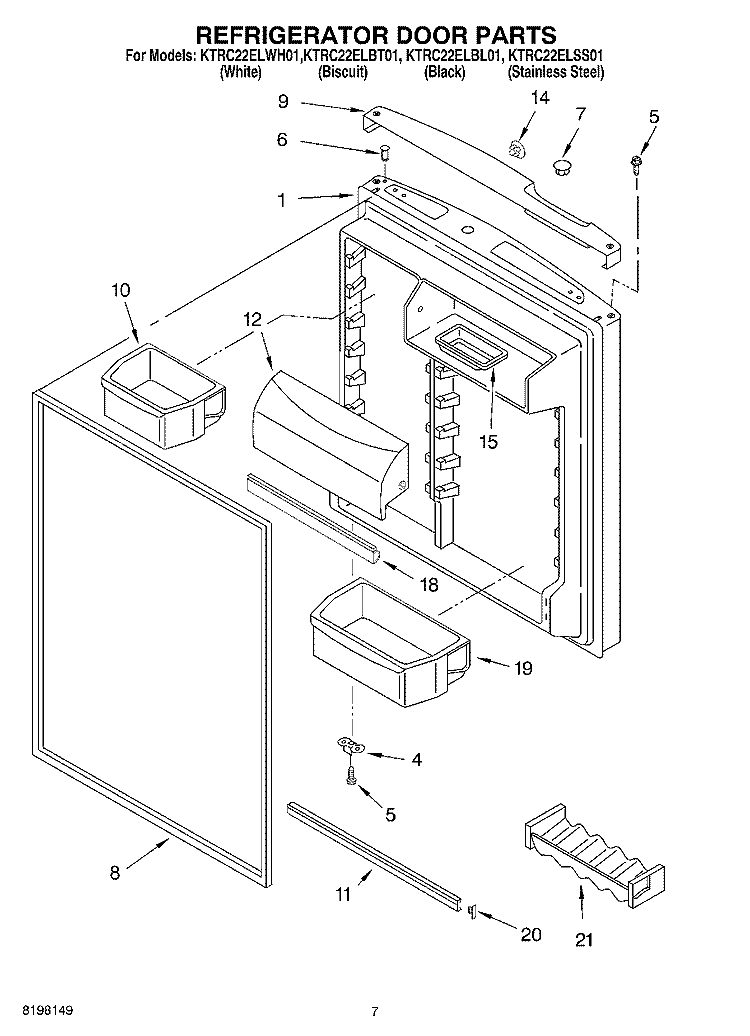 REFRIGERATOR DOOR Diagram and Parts List for KTRC22ELBL01  KitchenAid Refrigerator