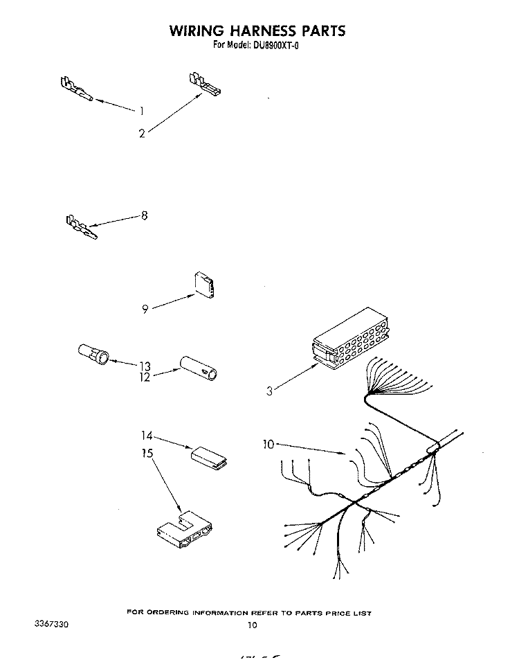 WIRING HARNESS Diagram and Parts List for DU8900XT0  Whirlpool Dishwasher