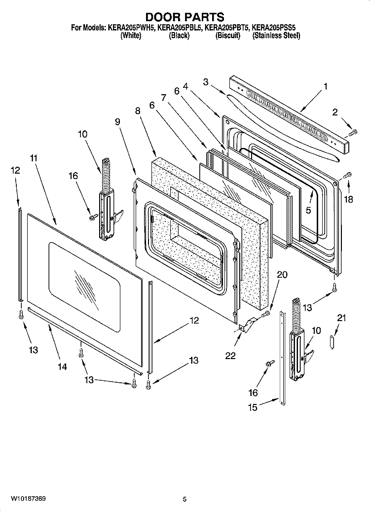 DOOR PARTS Diagram and Parts List for KERA205PSS5  KitchenAid Range