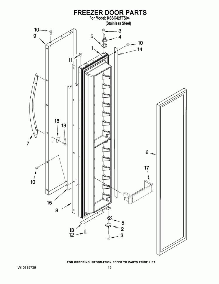 FREEZER DOOR PARTS Diagram and Parts List for KSSC42FTS04  KitchenAid Refrigerator