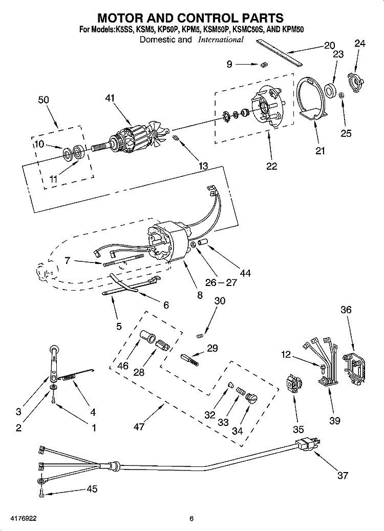 MOTOR AND CONTROL PARTS Diagram and Parts List for KP50  KitchenAid Mixer