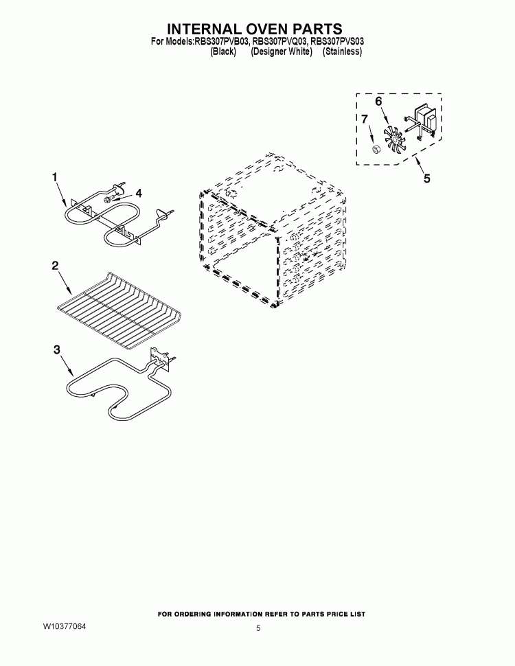 INTERNAL OVEN PARTS Diagram and Parts List for RBS307PVS03  Whirlpool Wall Oven