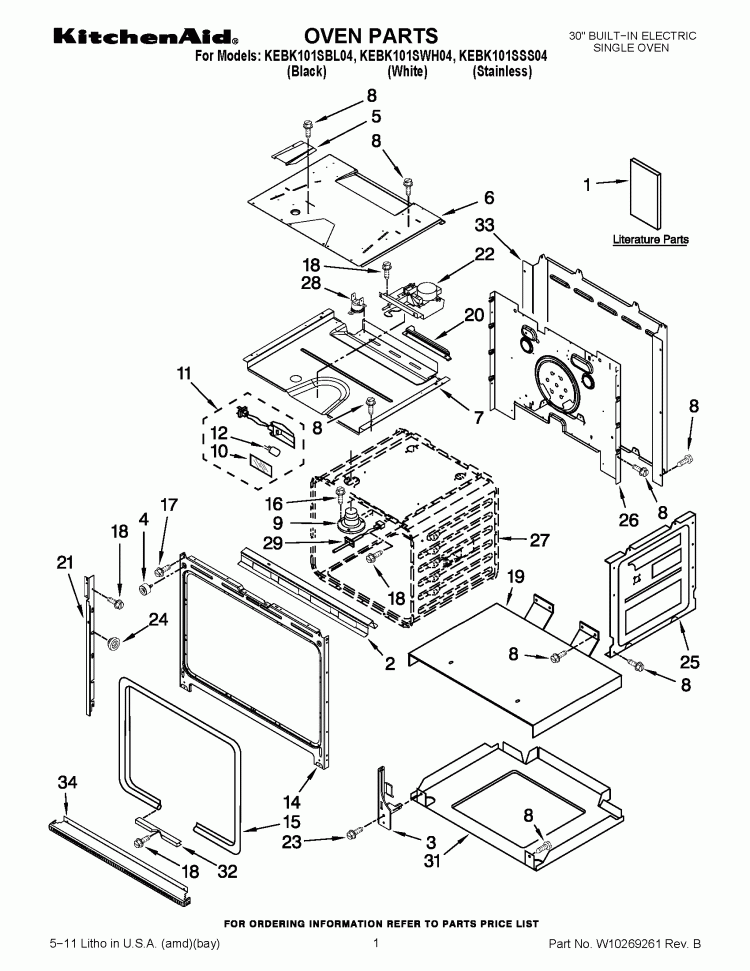 OVEN PARTS Diagram and Parts List for KEBK101SBL04  KitchenAid Wall Oven