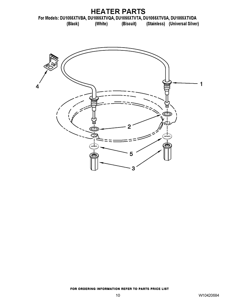 HEATER PARTS Diagram and Parts List for DU1055XTVDA  Whirlpool Dishwasher