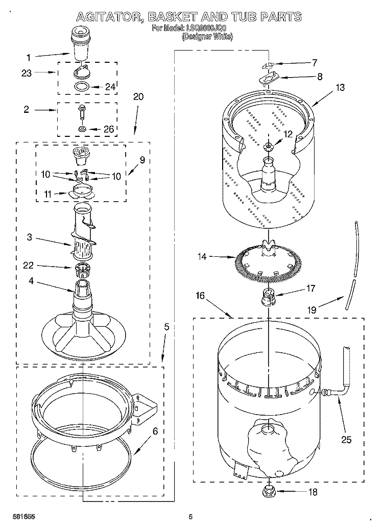 AGITATOR, BASKET, AND TUB Diagram and Parts List for LSQ8000JQ0  Whirlpool Washer