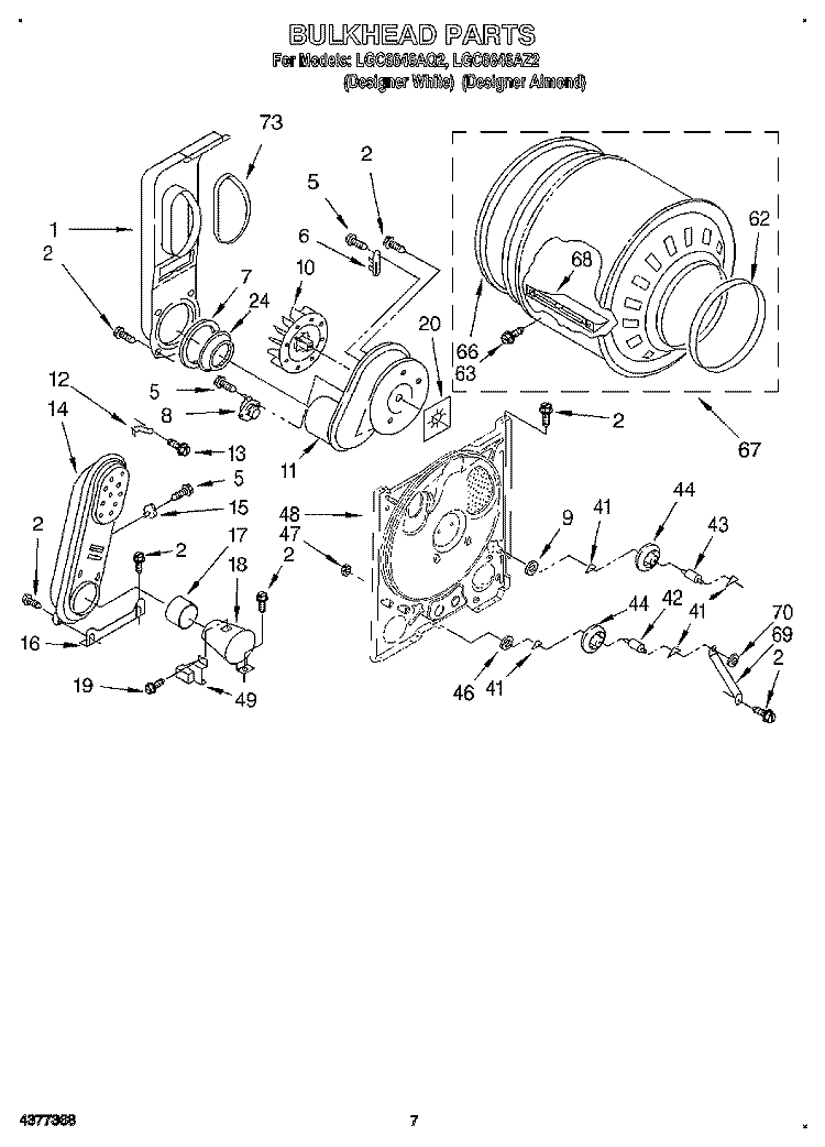 BULKHEAD Diagram and Parts List for LGC6646AQ2  Whirlpool Dryer