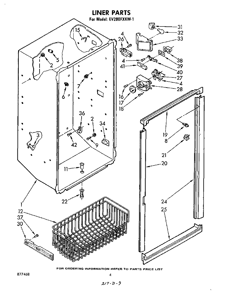 LINER Diagram and Parts List for EV200FXKW1  Whirlpool Freezer