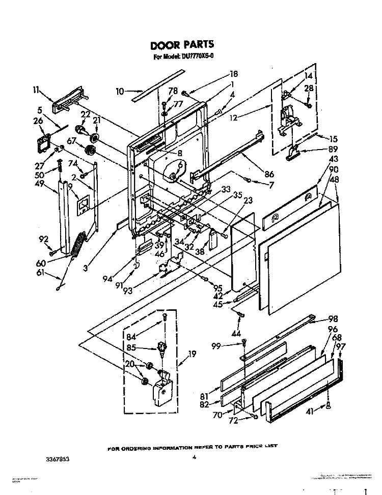 DOOR Diagram and Parts List for DU7770XS0  Whirlpool Dishwasher