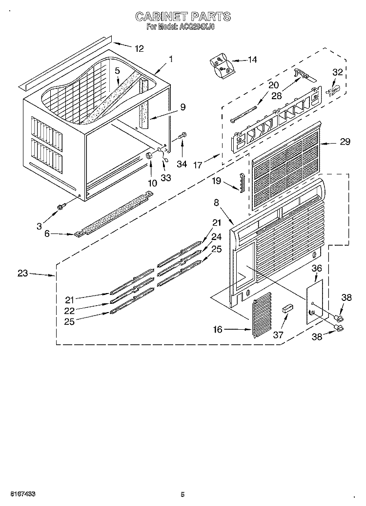 CABINET Diagram and Parts List for ACQ294XJ0  Whirlpool Air Conditioner