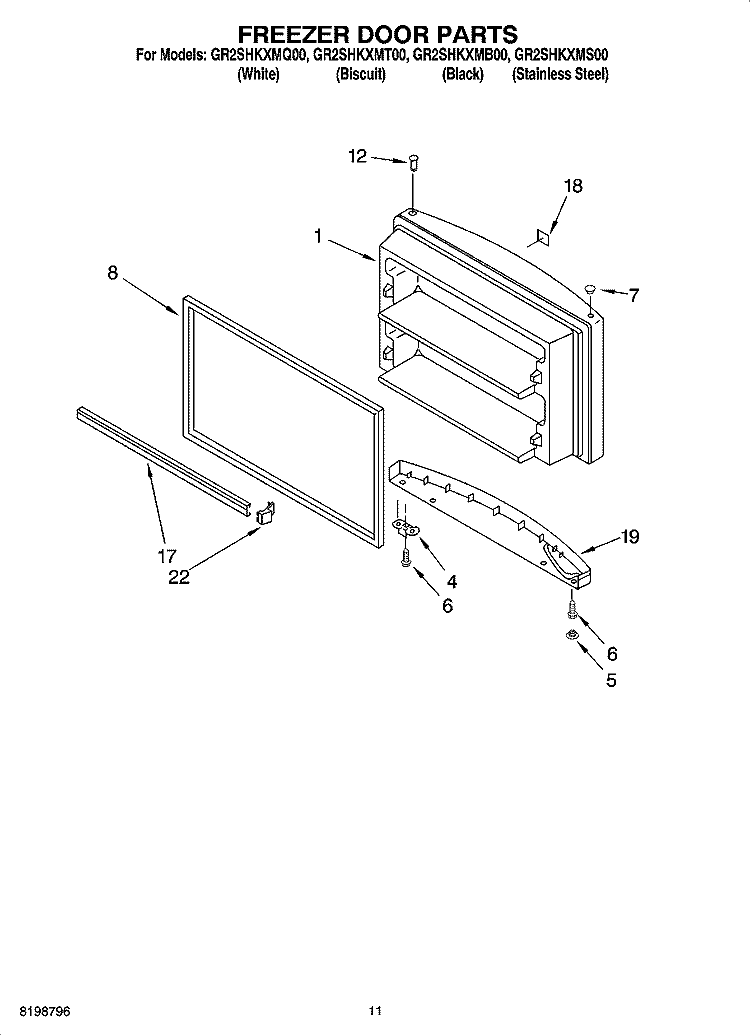 FREEZER DOOR PARTS, OPTIONAL PARTS Diagram and Parts List for GR2SHKXMQ00  Whirlpool Refrigerator