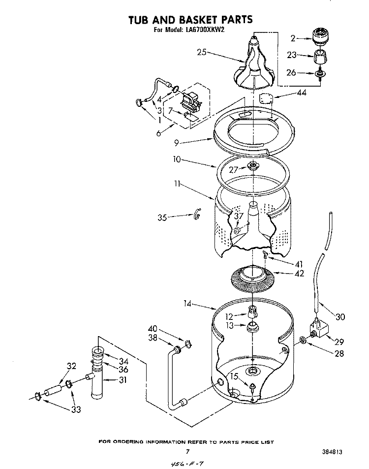 TUB AND BASKET Diagram and Parts List for LA6700XKW2  Whirlpool Washer