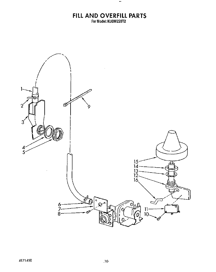 FILL AND OVERFILL Diagram and Parts List for KUDM220T2  KitchenAid Dishwasher