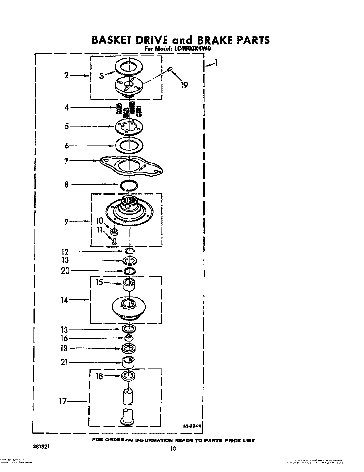BASKET DRIVE AND BRAKE Diagram and Parts List for LC4600XKW0  Whirlpool Washer