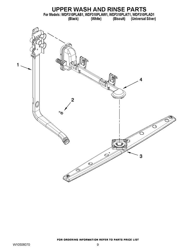UPPER WASH AND RINSE PARTS Diagram and Parts List for WDF310PLAD1  Whirlpool Dishwasher