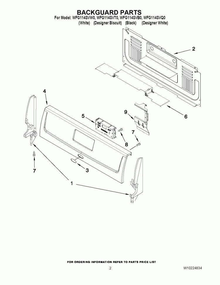BACKGUARD PARTS Diagram and Parts List for WFG114SVB0  Whirlpool Range