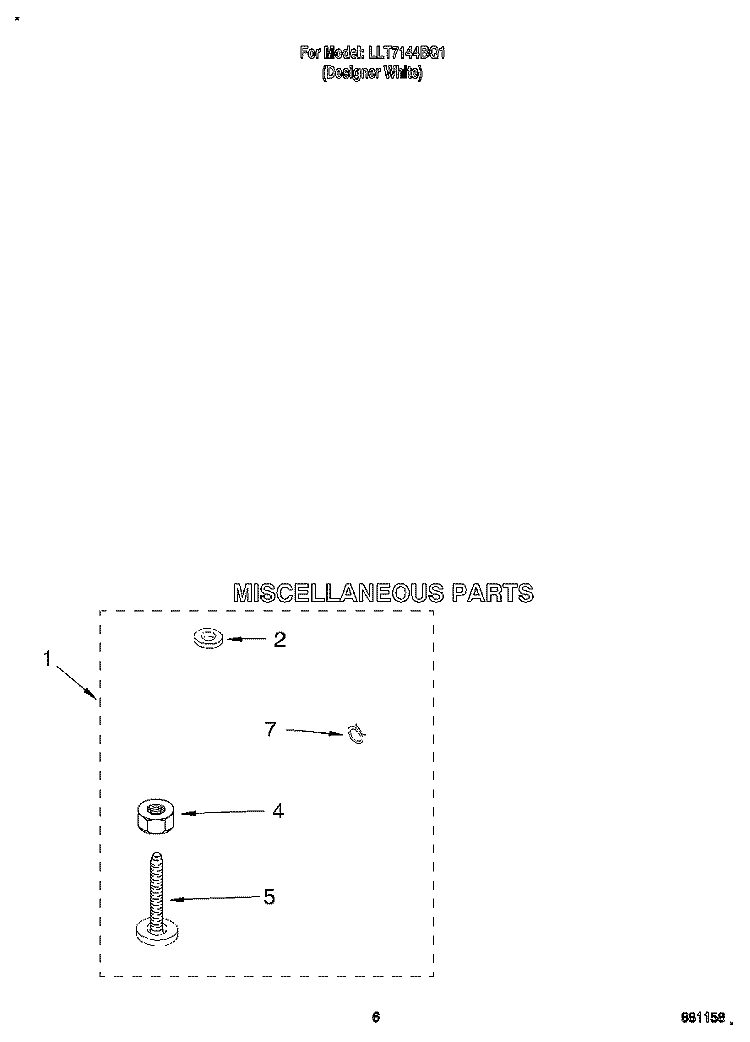 MISCELLANEOUS Diagram and Parts List for LLT7144BQ1  Whirlpool Washer