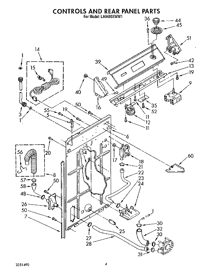 CONTROLS AND REAR PANEL Diagram and Parts List for LA9480XWF1  Whirlpool Washer