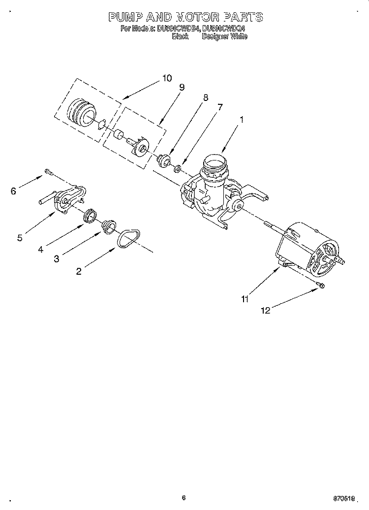 PUMP AND MOTOR Diagram and Parts List for DU800CWDQ4  Whirlpool Dishwasher