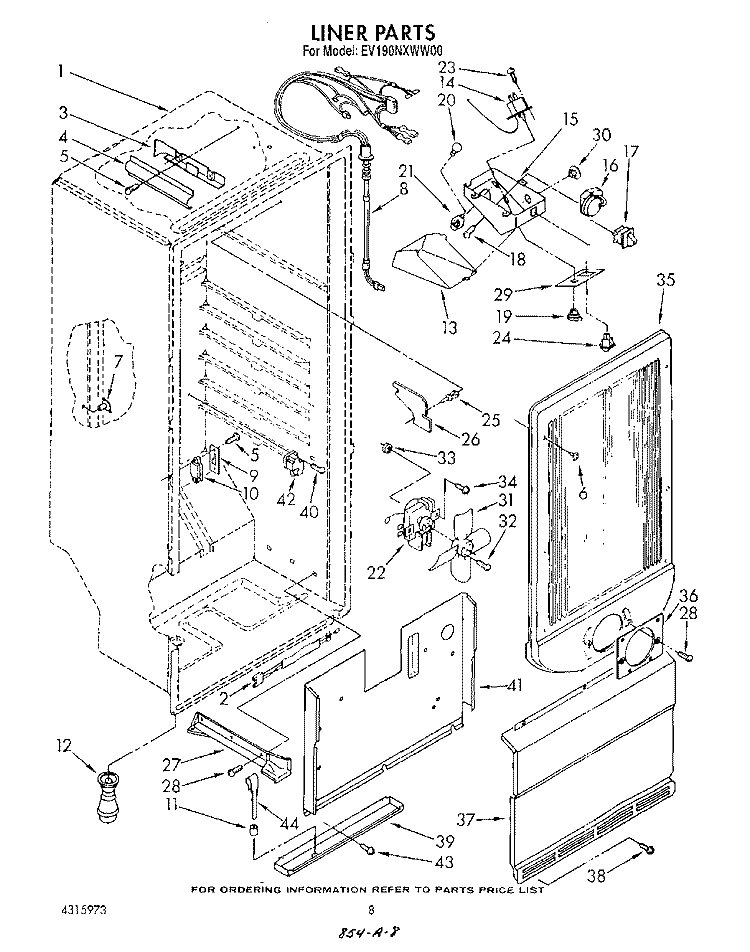 LINER Diagram and Parts List for EV190NXWN00  Whirlpool Freezer