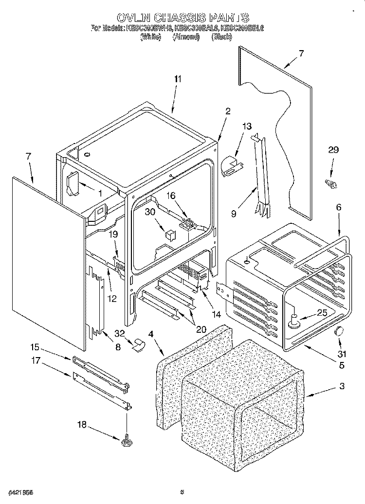 OVEN CHASSIS Diagram and Parts List for KESC300BWH6  KitchenAid Range