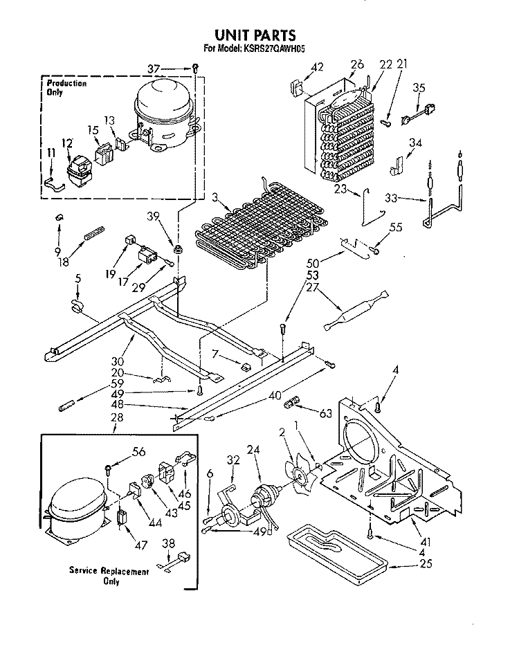 UNIT Diagram and Parts List for KSRS27QAWH05  KitchenAid Refrigerator