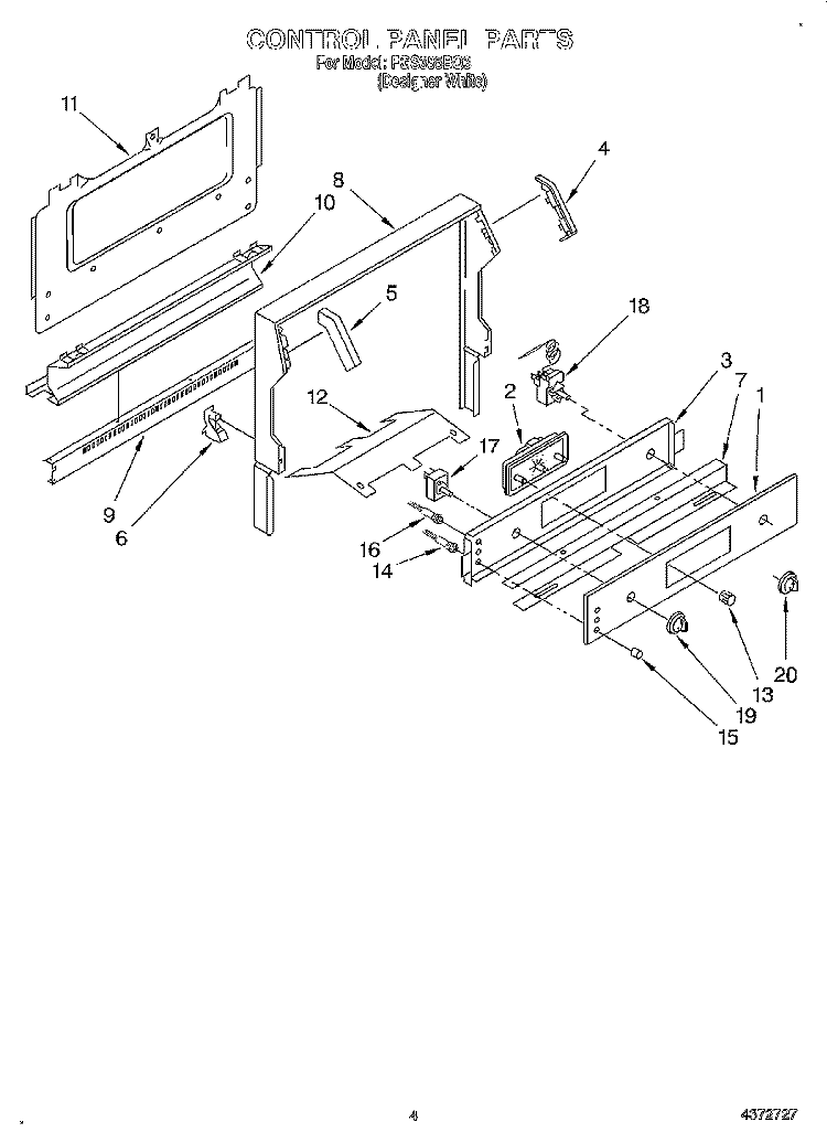 CONTROL PANEL Diagram and Parts List for FGS385BQ3  Roper Range
