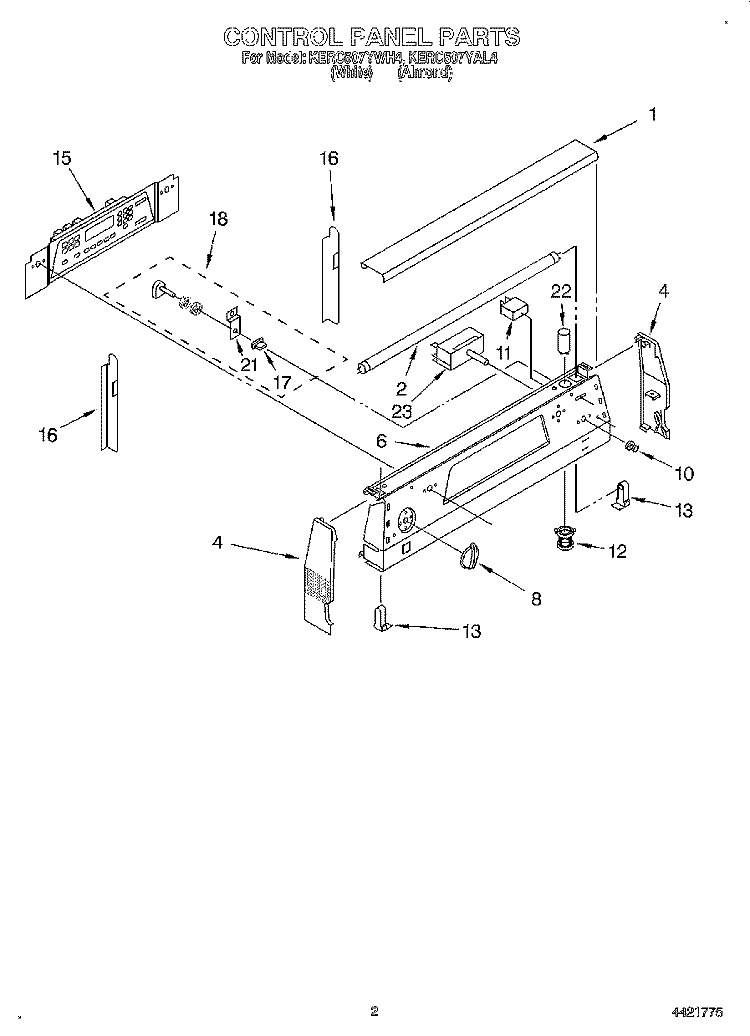 CONTROL PANEL Diagram and Parts List for KERC507YAL4  KitchenAid Range