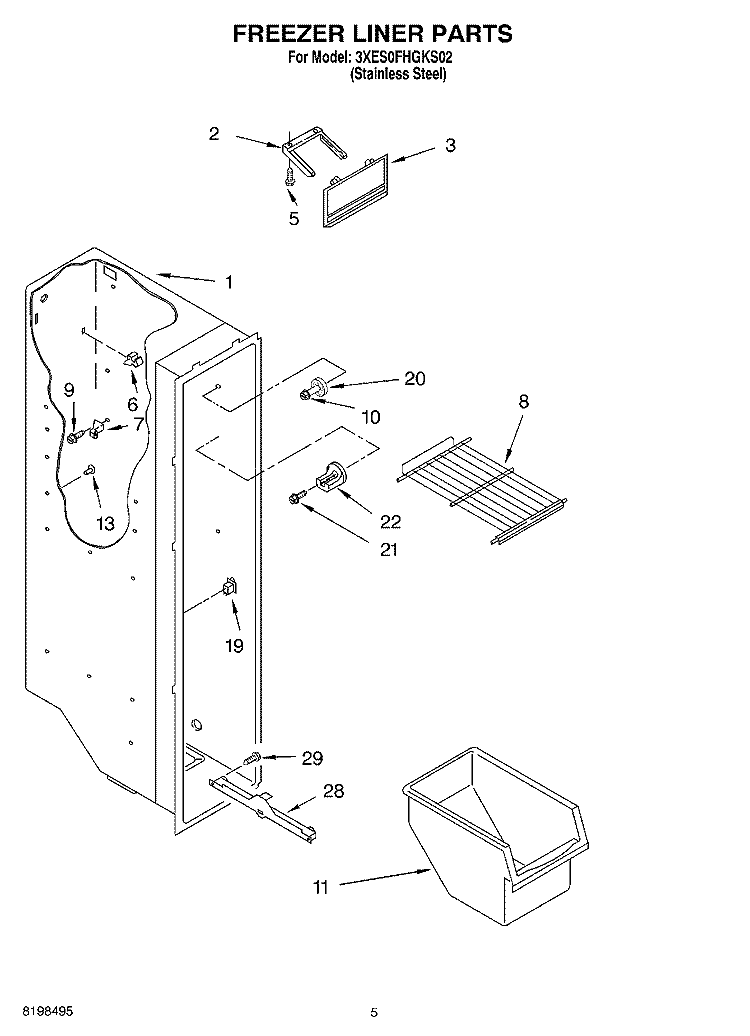 FREEZER LINER PARTS Diagram and Parts List for 3XES0FHGKS02  Whirlpool Refrigerator
