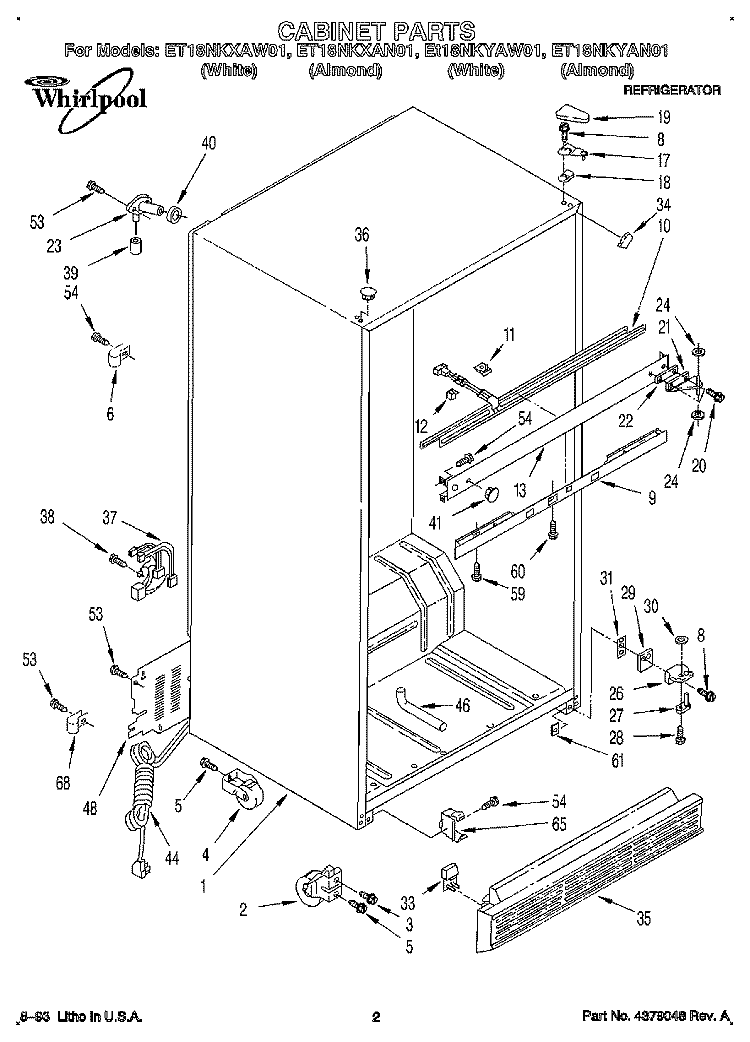 CABINET Diagram and Parts List for ET18NKXAN01  Whirlpool Refrigerator