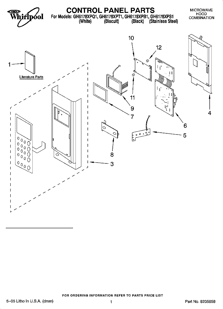 CONTROL PANEL PARTS Diagram and Parts List for GH6178XPB1  Whirlpool Microwave